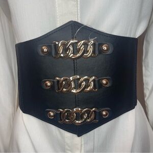 Black PU leather wide elastic waistband corset belt